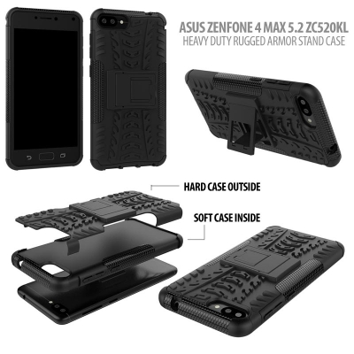 ^ Asus Zenfone 4 Max 5.2 Inch ZC520KL - Heavy Duty Rugged Armor Stand Case }