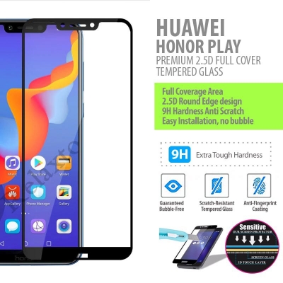 ^ Huawei Honor Play - PREMIUM 2.5D Full Cover Tempered Glass