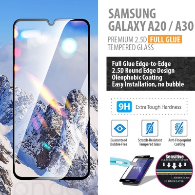 ^ Samsung Galaxy A20 / A30 - PREMIUM 2.5D Full Glue Tempered Glass