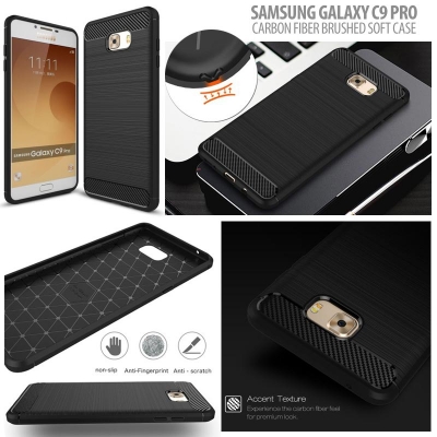 ^ Samsung Galaxy C9 Pro - PREMIUM Carbon Fiber Brushed Soft Case }