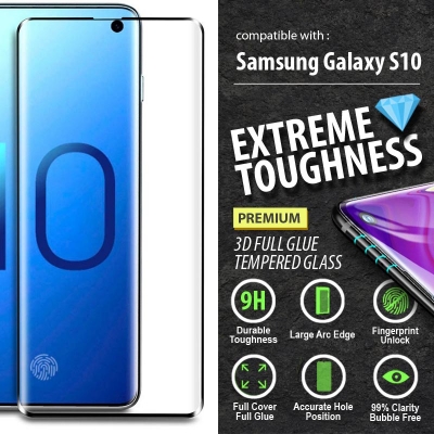 ^ Samsung Galaxy S10 - PREMIUM 3D FULL GLUE Tempered Glass