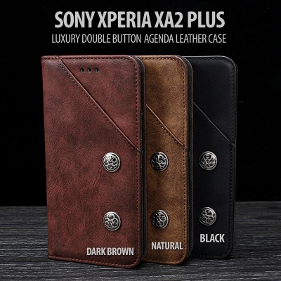 ^ Sony Xperia XA2 Plus - Luxury Double Button Agenda Leather Case