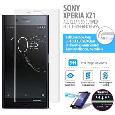 ^ Sony Xperia XZ1 Dual / Xperia XZ1 - ALL CLEAR 3D Curved Full Tempered Glass