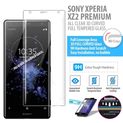 ^ Sony Xperia XZ2 Premium - ALL CLEAR 3D Curved Full Tempered Glass