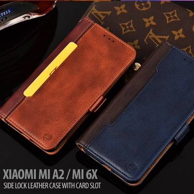 ^ Xiaomi Mi A2 / Mi 6X - Side Lock Leather Case with Card Slot