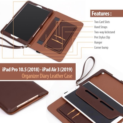 ^ iPad Pro 10.5 2018 - iPad Air 3 2019 - iPad 7 2019 10.2 Inch - iPad 8 2020 - Organizer Diary Leather Case