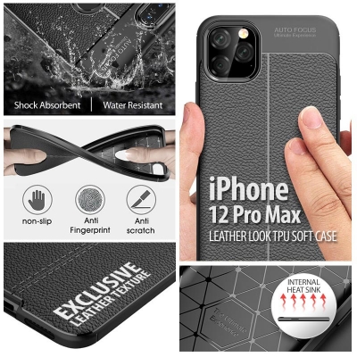 iPhone 12 Pro Max - Leather Look TPU Soft Case