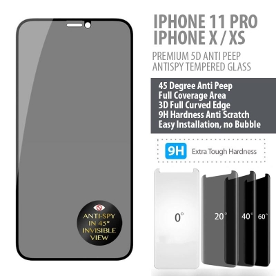 iPhone X - XS - 11 Pro - PREMIUM 5D Privacy Anti Peep Antispy Tempered Glass
