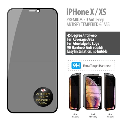 ^   iPhone X / XS - PREMIUM 5D Anti Peep Antispy Tempered Glass
