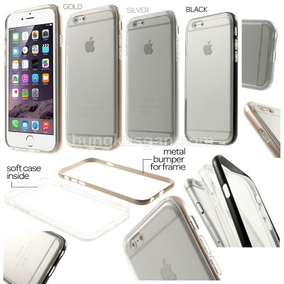* iPhone 6 / iPhone 6S - Snap On Metal Bumper with Transparent Soft Case