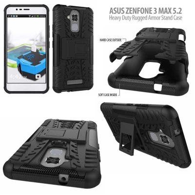 ^ Asus Zenfone 3 Max 5.2 inch ZC520TL - Heavy Duty Rugged Armor Stand Case }