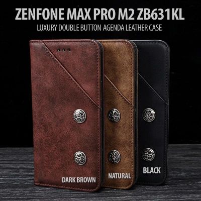 ^ Asus Zenfone Max Pro M2 ZB631KL - Luxury Double Button Agenda Leather Case