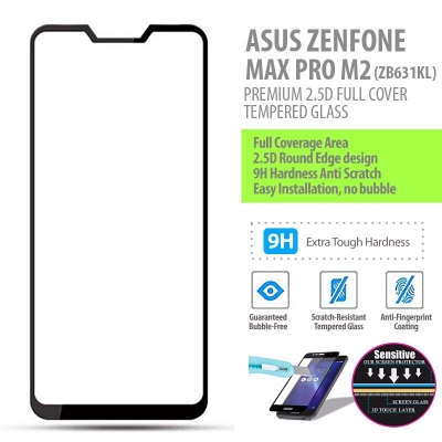 ^ Asus Zenfone Max Pro M2 ZB631KL - PREMIUM 2.5D Full Cover Tempered Glass