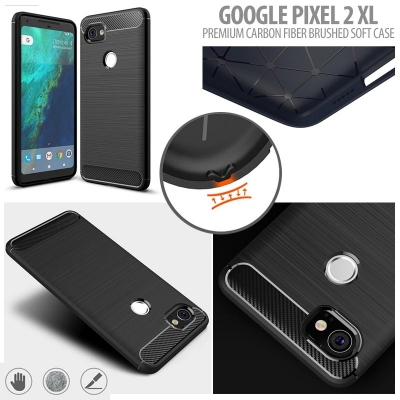 ^ Google Pixel 2 XL - PREMIUM Carbon Fiber Brushed Soft Case }