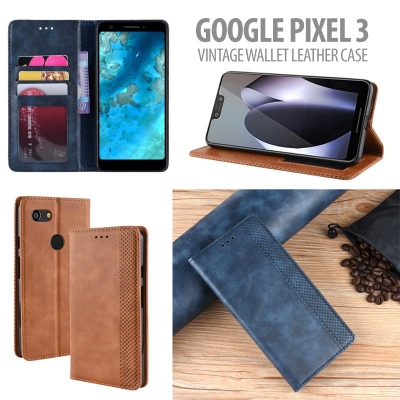 ^ Google Pixel 3 - Vintage Wallet Leather Case