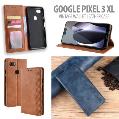 ^ Google Pixel 3 XL - Vintage Wallet Leather Case