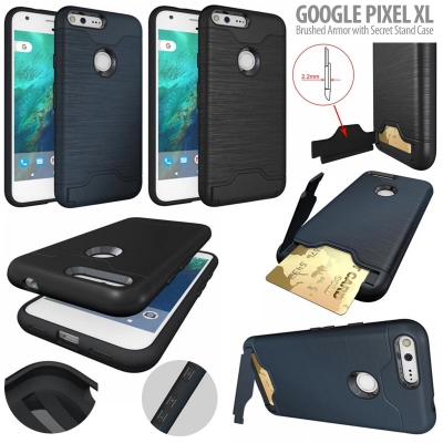 NR Google Pixel XL - Brushed Armor with Secret Stand Case }