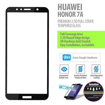 ^ Huawei Honor 7A - Premium 2.5D Full Cover Tempered Glass