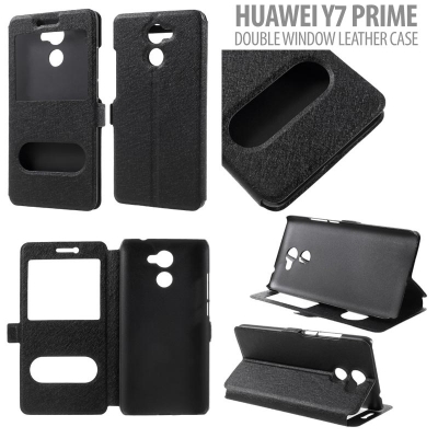 * Huawei Y7 2017 / Y7 Prime - Double Window Sparkle Leather Case }