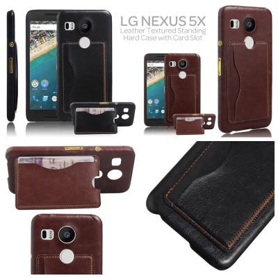 * LG Nexus 5X - Leather Textured Standing Hard Case with Card Slot