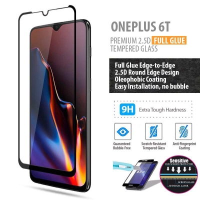 ^ Oneplus 6T - PREMIUM 2.5D Full Glue Tempered Glass
