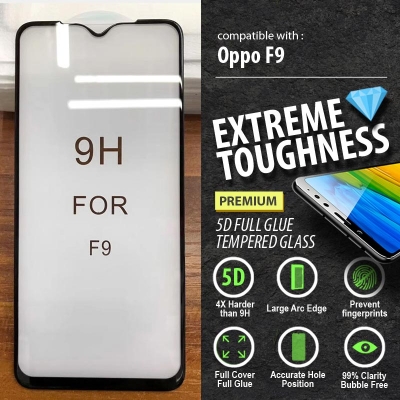 ^ Oppo F9 - PREMIUM 5D Full Glue Tempered Glass