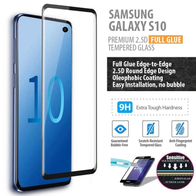 ^ Samsung Galaxy S10 - PREMIUM 3D Curved Full Tempered Glass