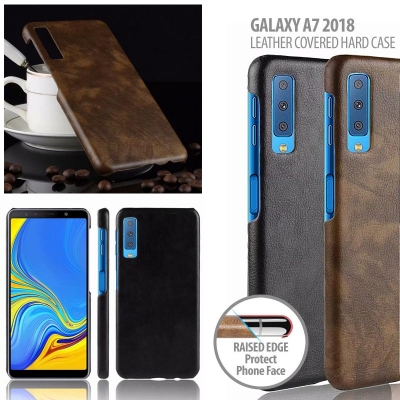^ Samsung Galaxy A7 2018 - Leather Covered Hard Case
