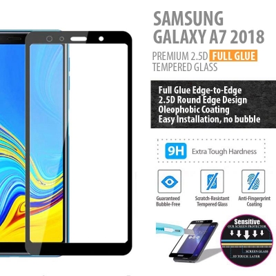 ^ Samsung Galaxy A7 2018 - PREMIUM 2.5D Full Glue Tempered Glass