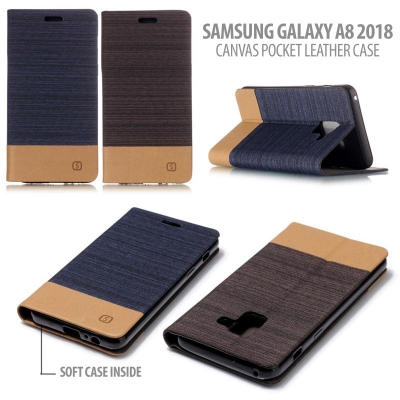 * Samsung Galaxy A8 2018 - Canvas Pocket Leather Case }
