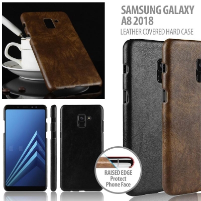 ^ Samsung Galaxy A8 2018 - Leather Covered Hard Case