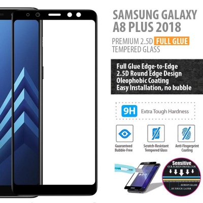 ^ Samsung Galaxy A8+ 2018 - PREMIUM 2.5D Full Glue Tempered Glass