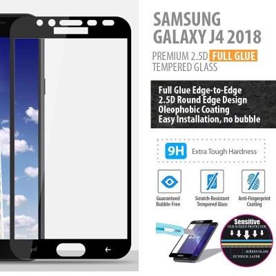 ^ Samsung Galaxy J4 2018 - PREMIUM 2.5D Full Glue Tempered Glass