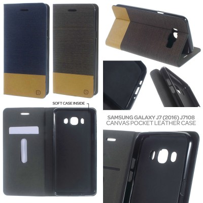 * Samsung Galaxy J7 2016 J7108 - Canvas Pocket Leather Case