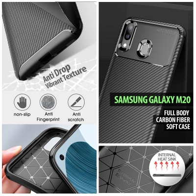 ^ Samsung Galaxy M20 - Full Body Carbon Fiber Soft Case