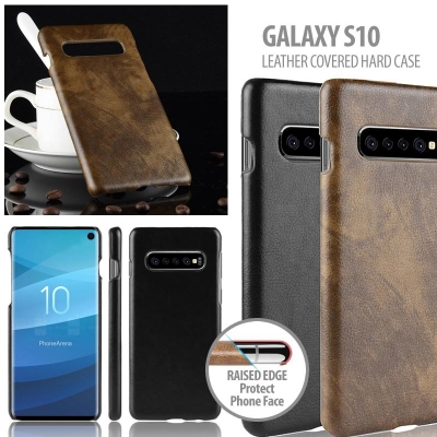 ^ Samsung Galaxy S10 - Leather Covered Hard Case