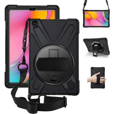 Samsung Galaxy Tab A 10.1 2019 T510 T515 - X-Shape Armor with Rotary Kickstand and Hand Strap