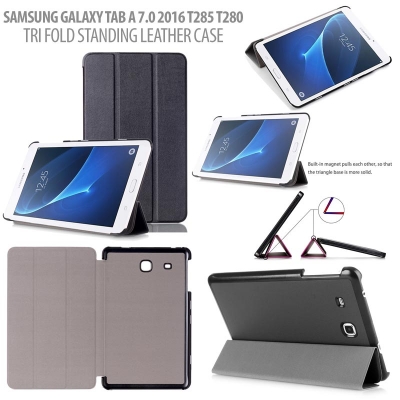 ^ Samsung Galaxy Tab A 7.0 2016 T280 T285 - Tri Fold Standing Leather Case }