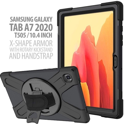 Samsung Galaxy Tab A7 2020 10.4 Inch T505 - X-Shape Armor with Rotary Kickstand and Hand Strap