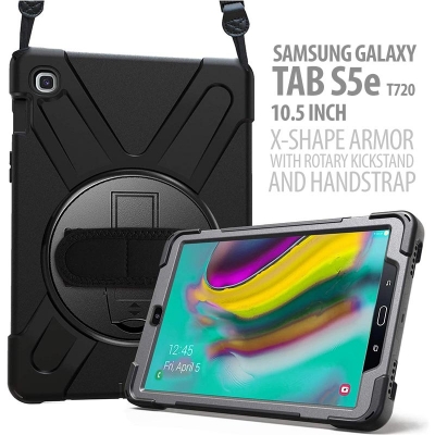 Samsung Galaxy Tab S5e 10.5 inch T720 T725N - X-Shape Armor with Rotary Kickstand and Hand Strap