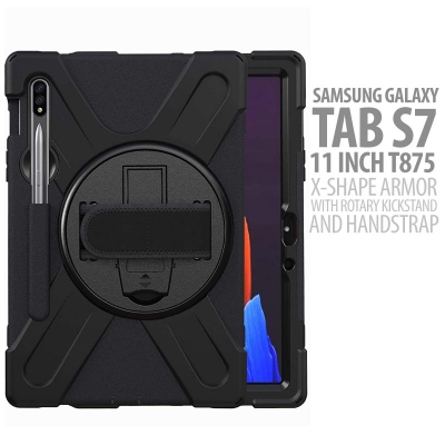 Samsung Galaxy Tab S7 2020 11 Inch T875 - X-Shape Armor with Rotary Kickstand and Hand Strap