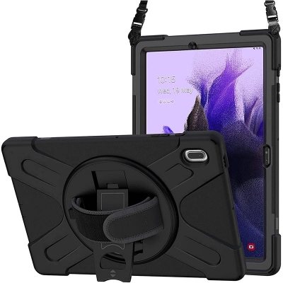 Samsung Galaxy Tab S7 FE 5G T735 - X-Shape Armor with Rotary Kickstand and Hand Strap