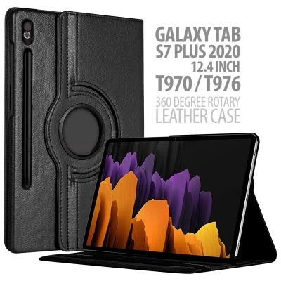 Samsung Galaxy Tab S7 Plus 2020 12.4 Inch T975 - Tab S7 FE 5G T735 - 360 Degree Rotary Leather Case