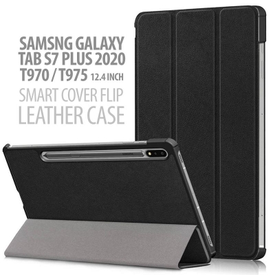 Samsung Galaxy Tab S7 Plus 2020 12.4 Inch T975 - Tab S7 FE 5G T735 - Smart Cover Flip Leather Case