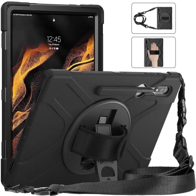 Samsung Galaxy Tab S8 Ultra 14.6 Inch - X-Shape Armor with Rotary Kickstand and Hand Strap