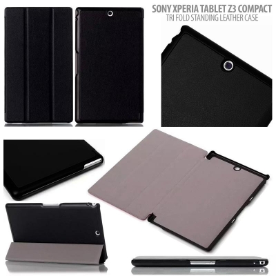 ^ Sony Xperia TABLET Z3 Compact - Tri Fold Standing Leather Case }