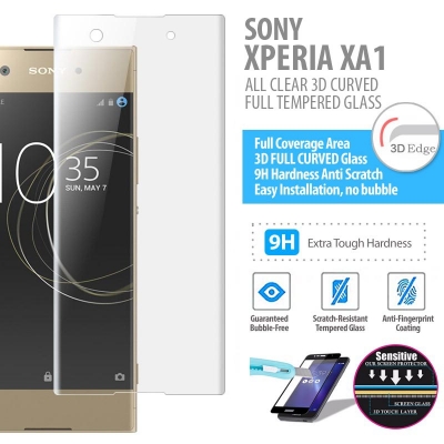 ^ Sony Xperia XA1 - ALL CLEAR 3D Curved Full Tempered Glass