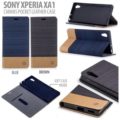 * Sony Xperia XA1 - Canvas Pocket Leather Case }