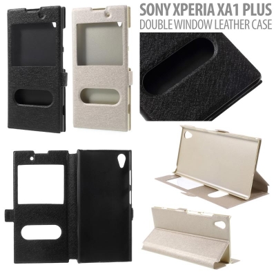 * Sony Xperia XA1 Plus Dual / XA1 Plus - Double Window Sparkle Leather Case }