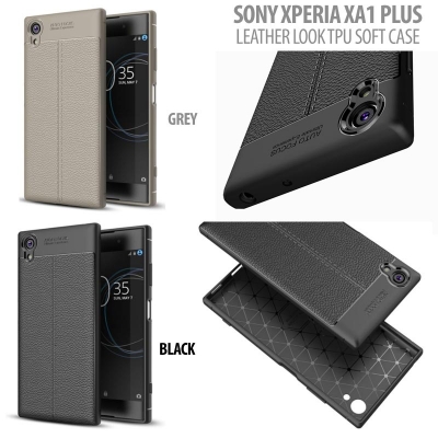 ^ Sony Xperia XA1 Plus Dual / XA1 Plus - Leather Look TPU Soft Case }